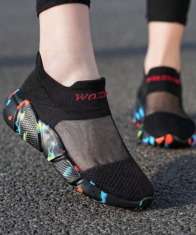 Black Breathable Mesh Splicing Flat Shoes for Soolinen Shoes-20251