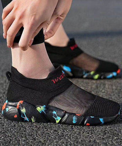 Black Breathable Mesh Splicing Flat Shoes for Soolinen Shoes-20251