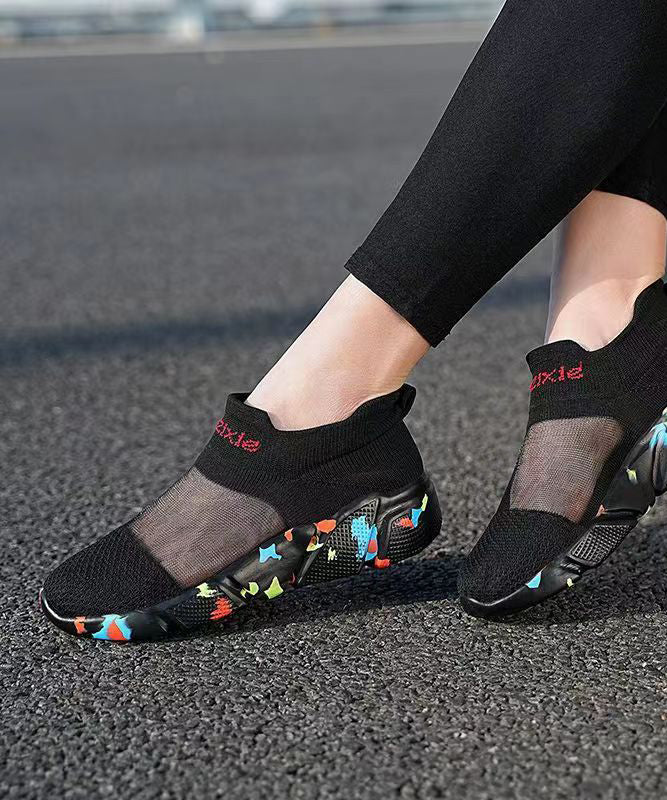 Black Breathable Mesh Splicing Flat Shoes for Soolinen Shoes-20251