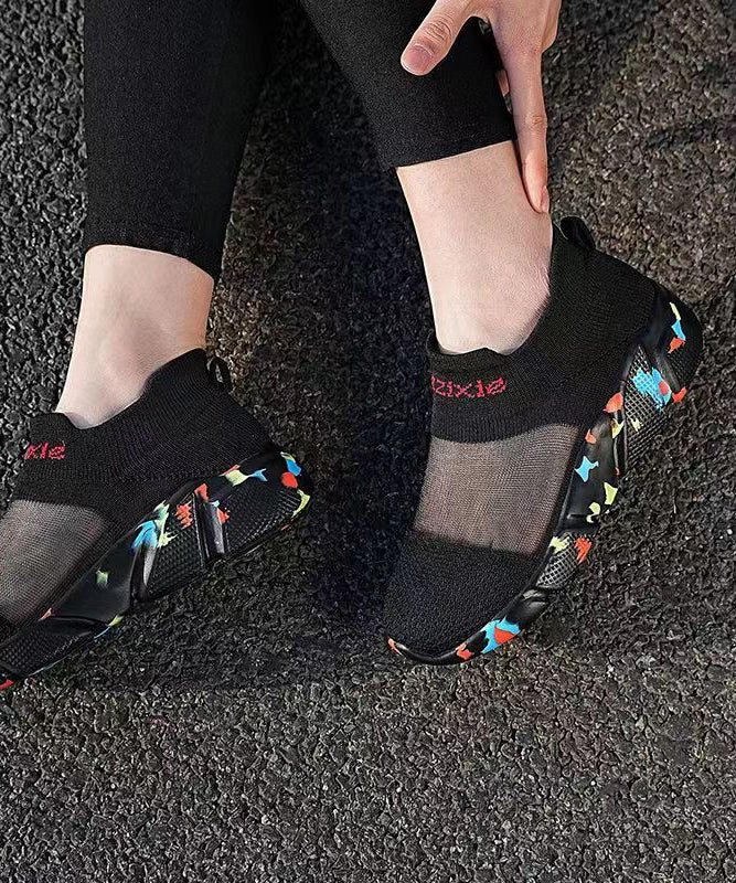 Black Breathable Mesh Splicing Flat Shoes for Soolinen Shoes-20251