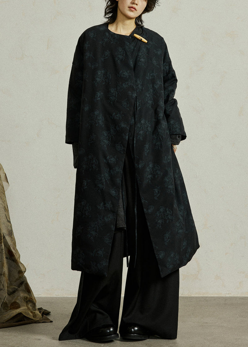 Black Button Lace Up Duck Down Winter Coats O Neck