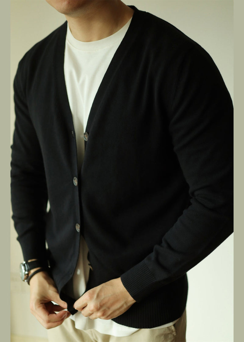 Black Button Knit Cardigans V Neck