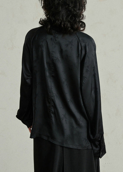 Black Button Stand Collar Top Lantern Sleeve
