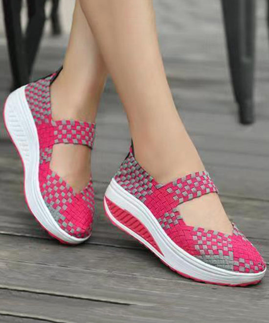Black Knit Fabric Art Splicing High Wedge Heels Shoes Soolinen Shoes-20251