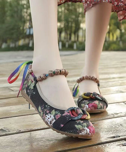 Black Cotton Fabric Splicing Flat Shoes for Soolinen Shoes-20251