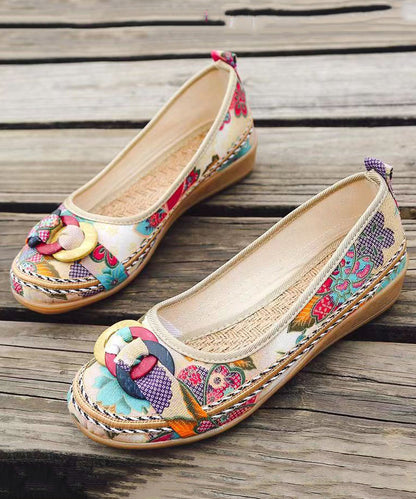 Black Cotton Fabric Print Splicing Wedge Heels Soolinen Shoes-20251