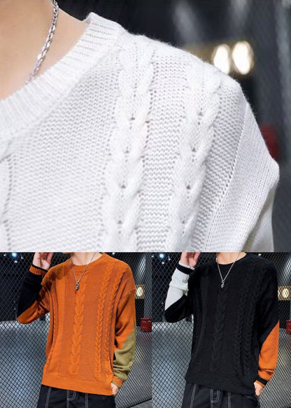 Black Cozy Patchwork Knit Sweater O Neck