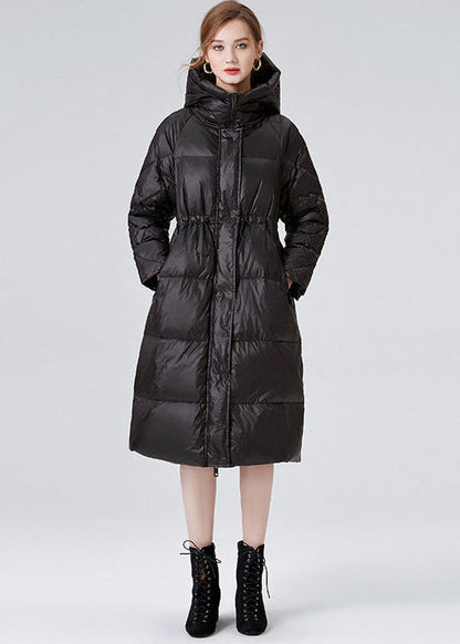 Black Duck Down Cinch Coats in Winter Hooded Drawstring Winter