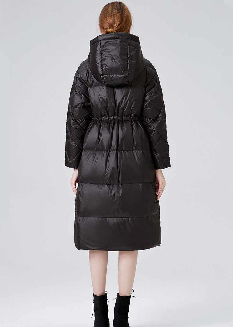 Black Duck Down Cinch Coats in Winter Hooded Drawstring Winter