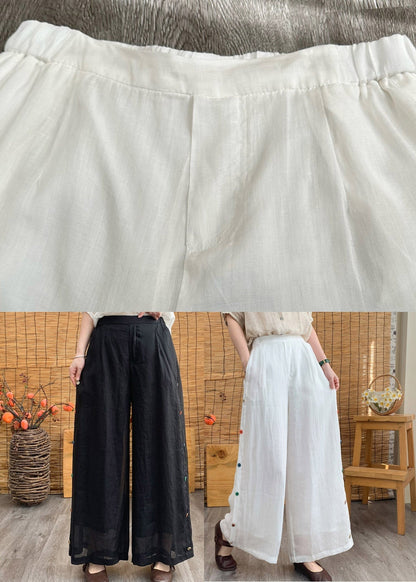 Black Elastic Waist Linen Wide Leg Pants