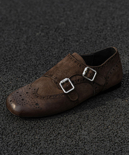 Black Embossed Cowhide Leather Splicing Loafers for