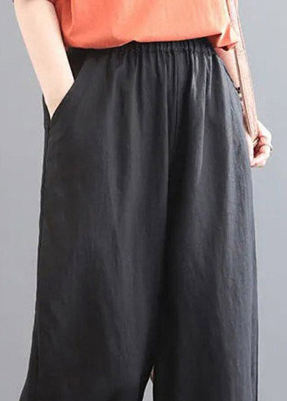 Black Embroideried Elastic Waist Harem Pants Summer