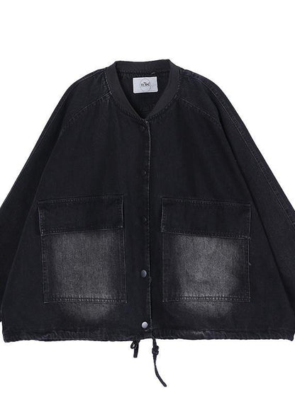 Black Trench Coat Drawstring Hooded Spring Outwear