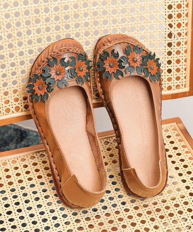 Black Cowhide Leather Flats Splicing Flat Feet Shoes
