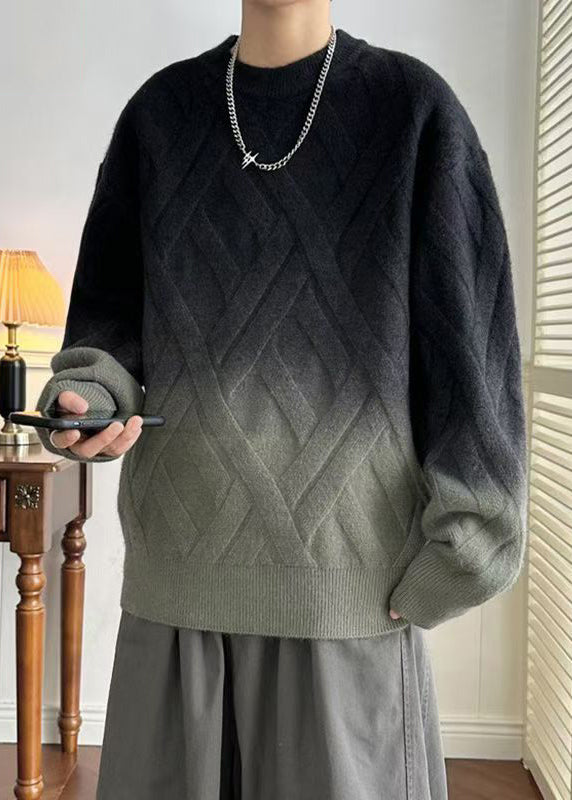 Black Gradient Color Cozy Knit Winter Sweaters O Neck