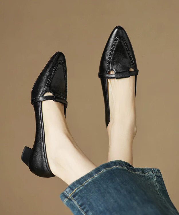 Black High Heels Chunky Genuine Leather High Heels