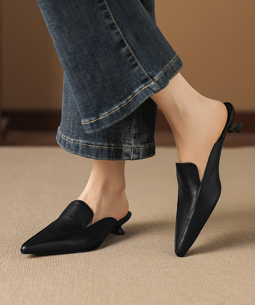 Black Kitten Sheepskin Pointed Toe Flip Flops