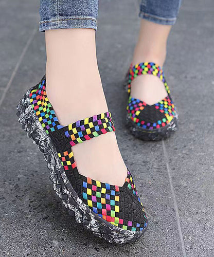 Black Knit Fabric Comfortable Splicing Flat Feet Shoes Soolinen Shoes-20251