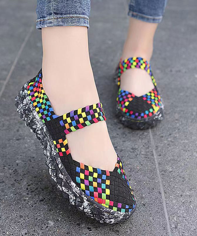 Black Knit Fabric Comfortable Splicing Flat Feet Shoes Soolinen Shoes-20251