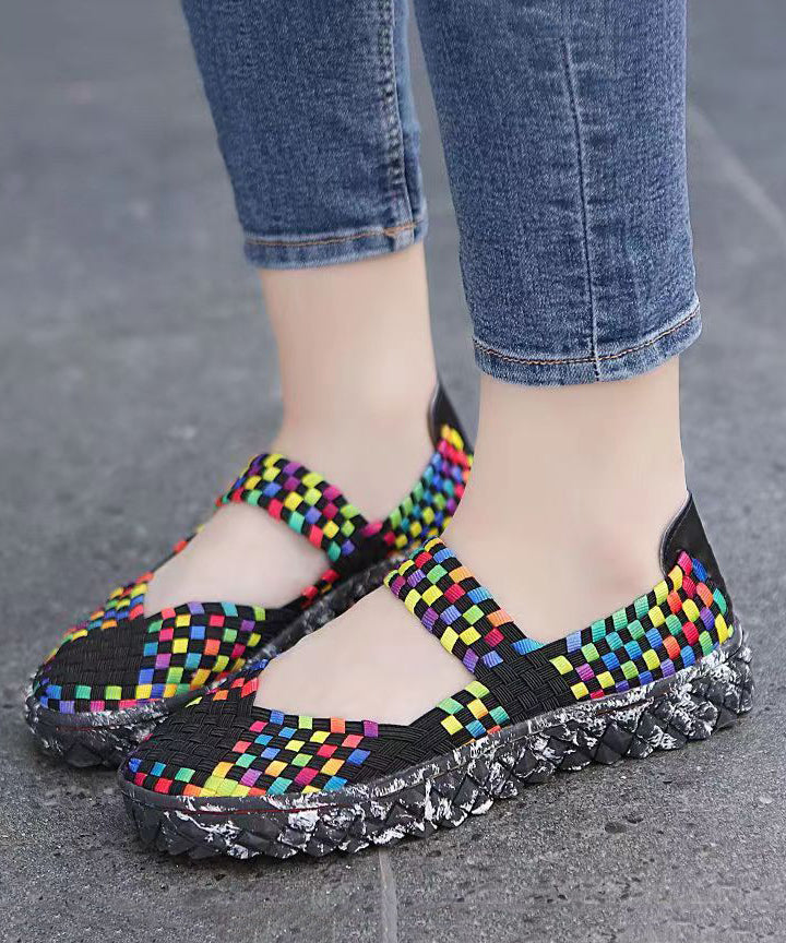 Black Knit Fabric Comfortable Splicing Flat Feet Shoes Soolinen Shoes-20251