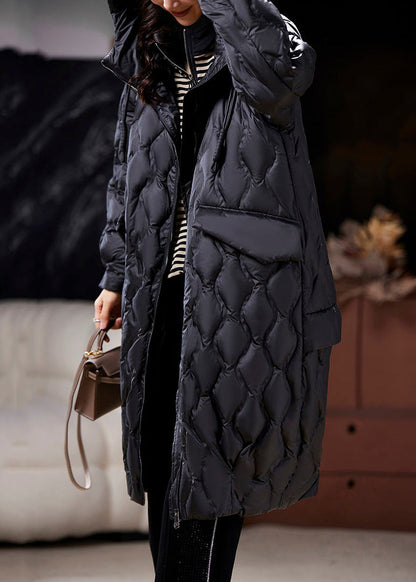 Black Lace Up Duck Down Parka Zip Up Long Sleeve