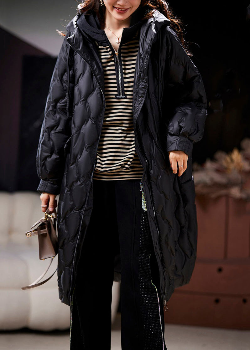 Black Lace Up Duck Down Parka Zip Up Long Sleeve