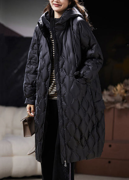 Black Lace Up Duck Down Parka Zip Up Long Sleeve