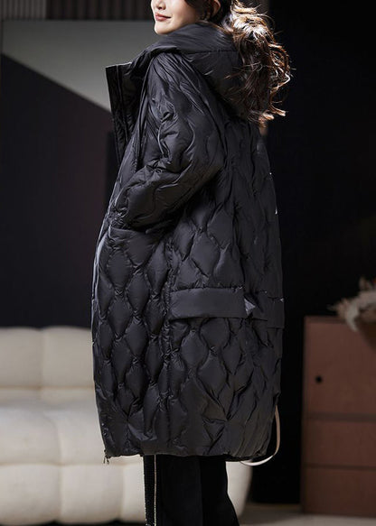 Black Lace Up Duck Down Parka Zip Up Long Sleeve