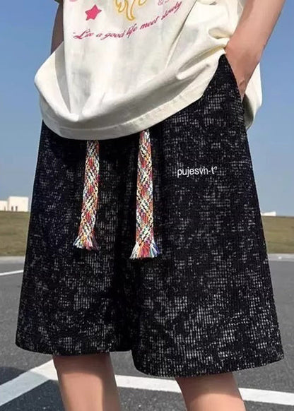 Black Letter Pockets Cotton Summer Shorts Tie Dye
