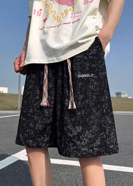 Black Letter Pockets Cotton Summer Shorts Tie Dye