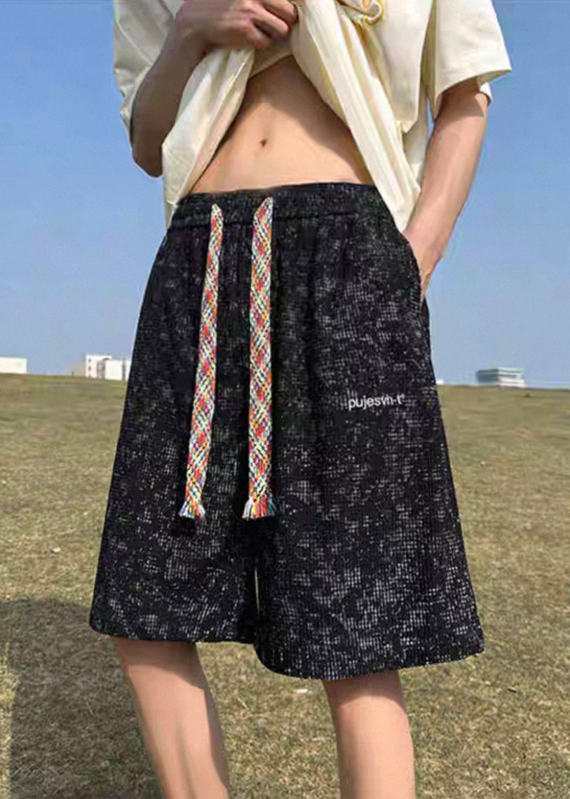 Black Letter Pockets Cotton Summer Shorts Tie Dye