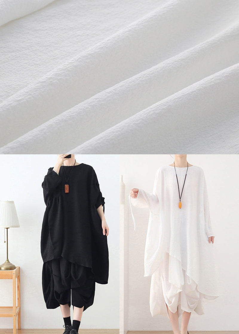 Black Loose Cotton Pullover Tops Asymmetrical Design Long Sleeve