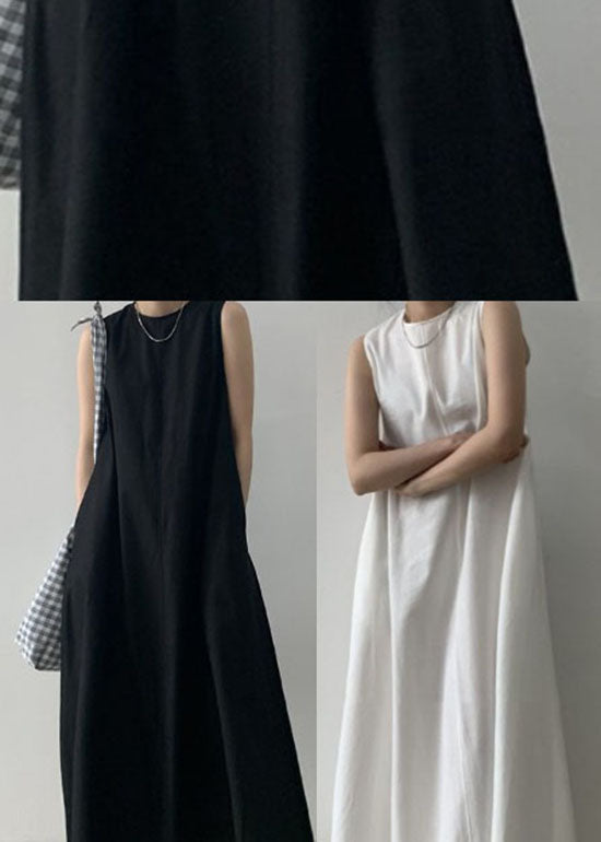 Black O-neck Cotton Robe Dresses Sleeveless