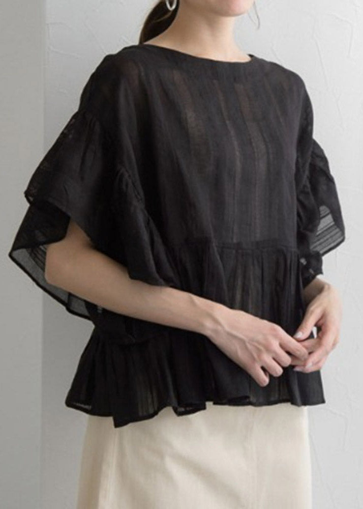 Black O-neck Lantern Sleeve Shirt Lantern Sleeve