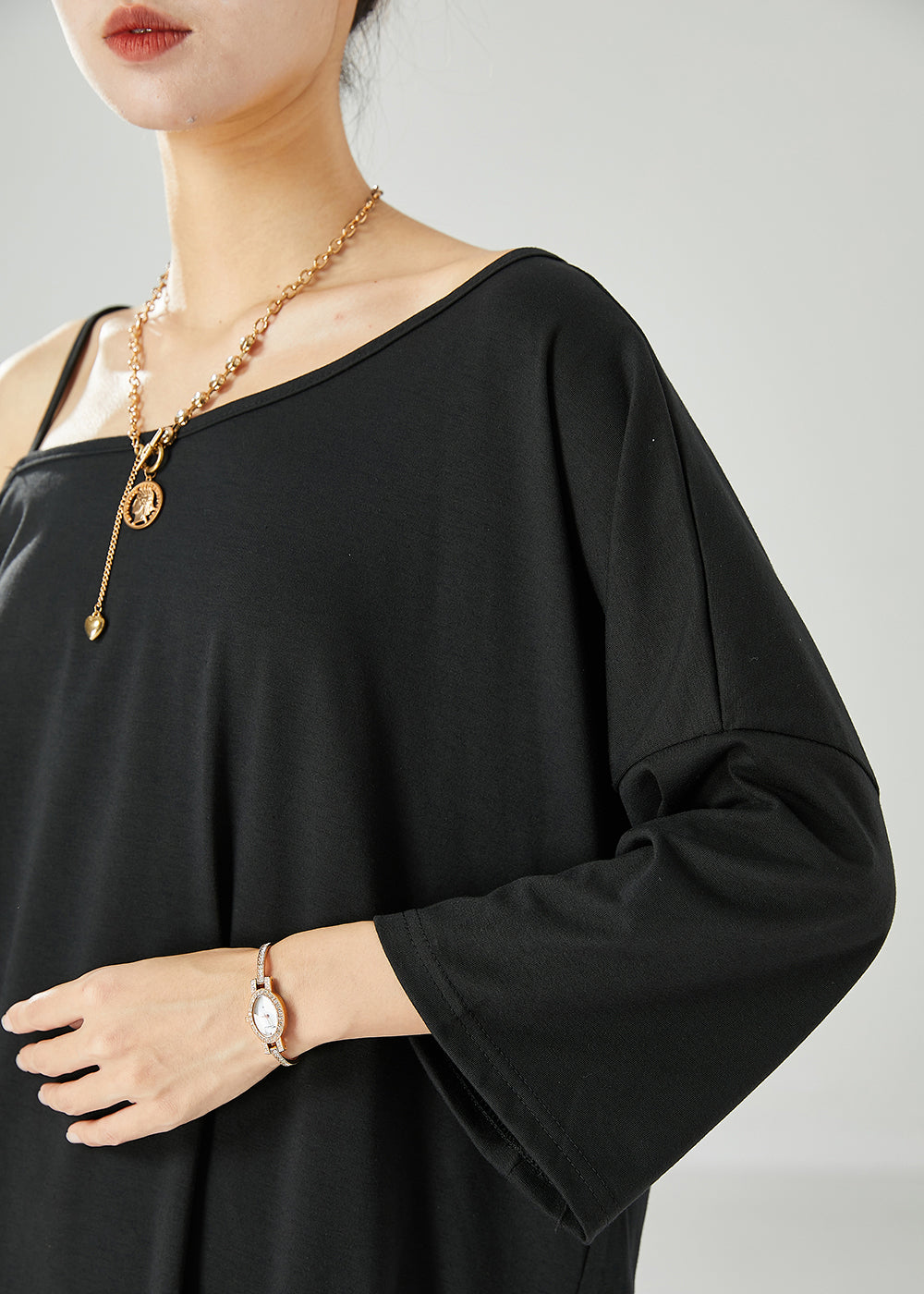 Black Off the Shoulder Cotton Maxi Dresses Asymmetrical Summer