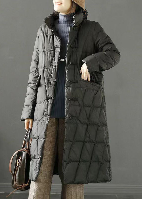 Black Oriental Fine Cotton Filled Parka Chinese Button Winter