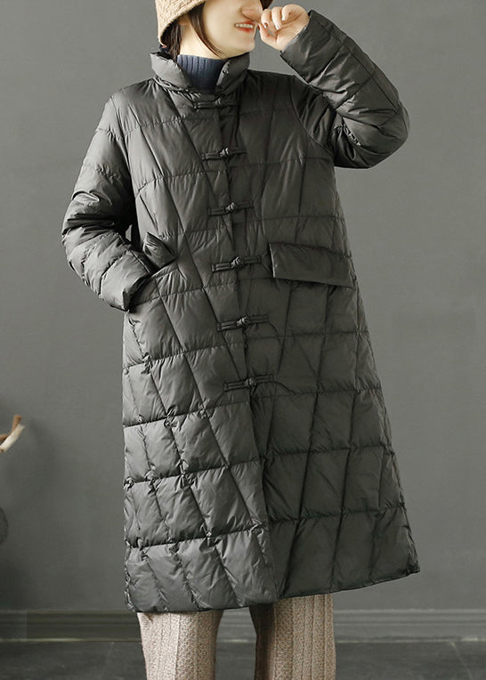 Black Oriental Fine Cotton Filled Parka Chinese Button Winter