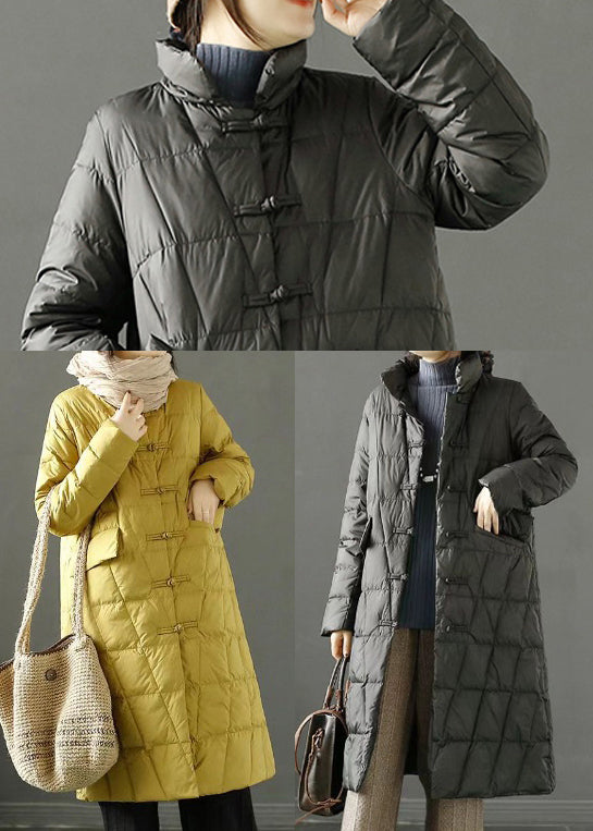 Black Oriental Fine Cotton Filled Parka Chinese Button Winter