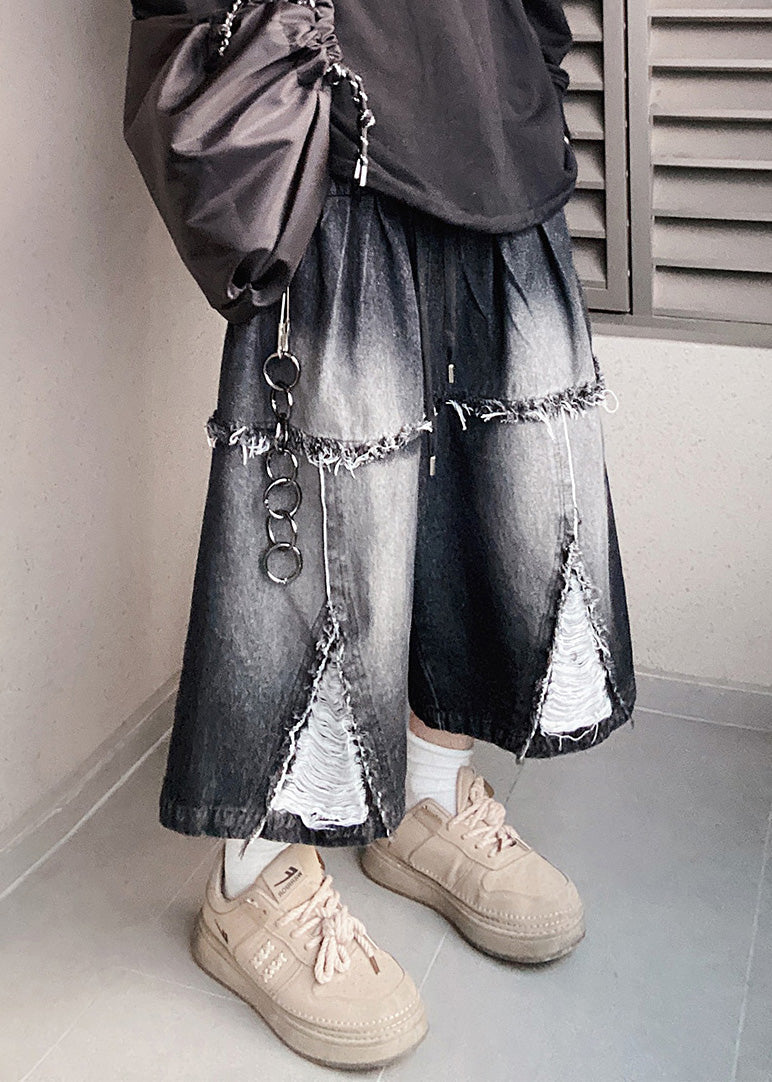 Black Original Design Oversized Summer Shorts Elastic Waist