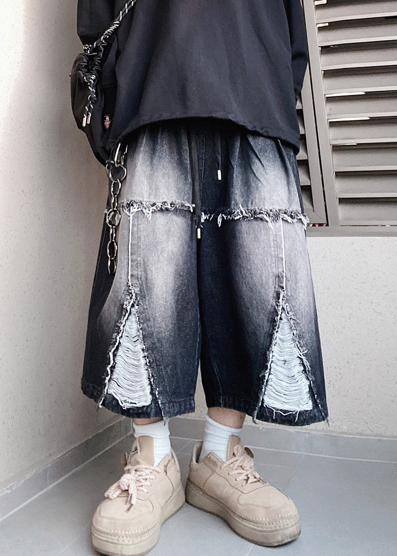 Black Original Design Oversized Summer Shorts Elastic Waist