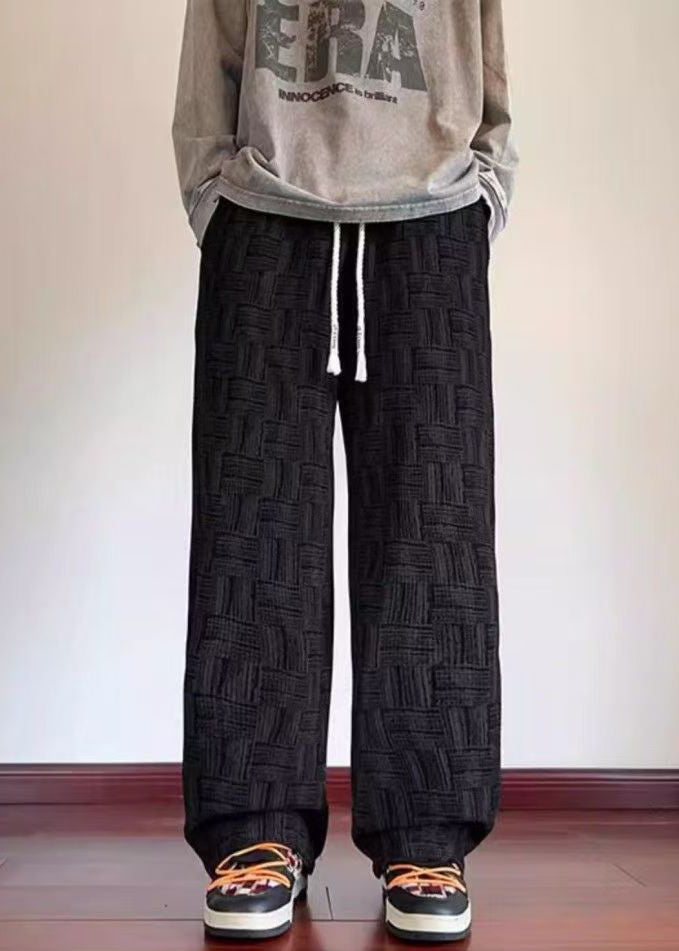 Black Original Design Pockets Corduroy Pants Elastic Waist Spring