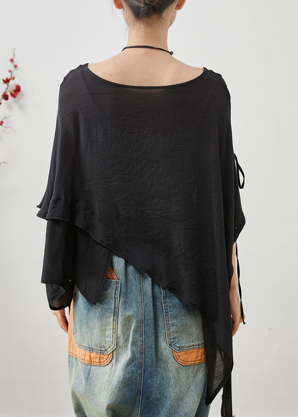 Black Oversized Cotton Shirt Asymmetrical Design Summer
