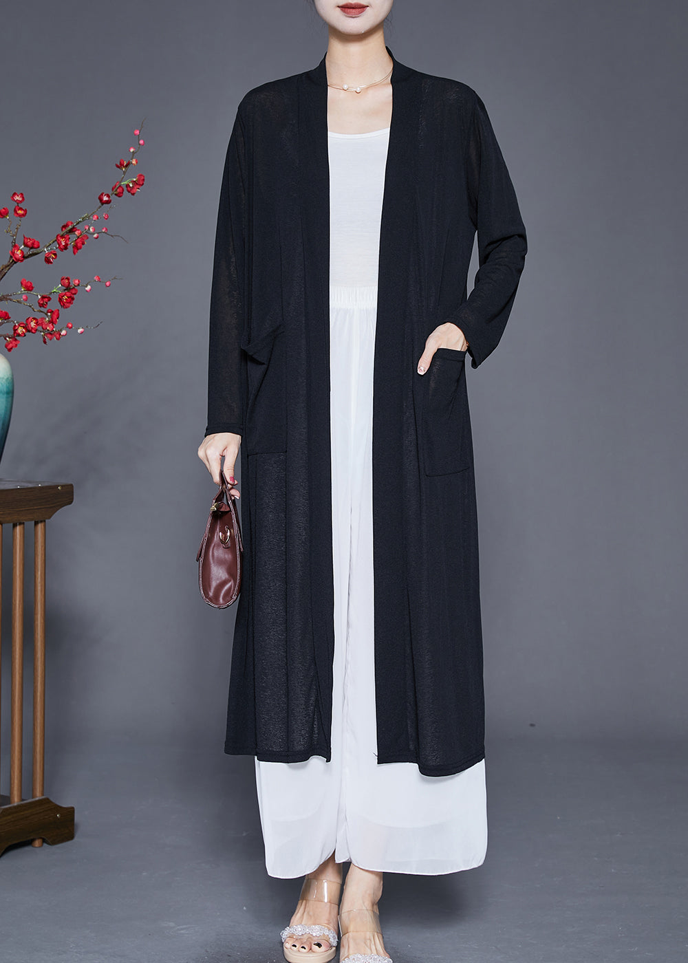 Black Oversized Cotton Upf 50+ Cardigan Pockets Fall