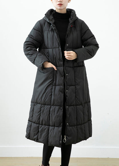 Black Oversized Fine Cotton Filled Jacket in Winter Hooded Big Pockets