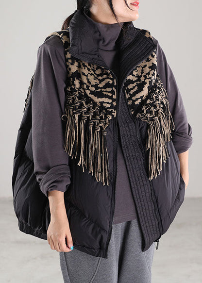 Black Patchwork Duck Down Zip Up Winter Down Vest