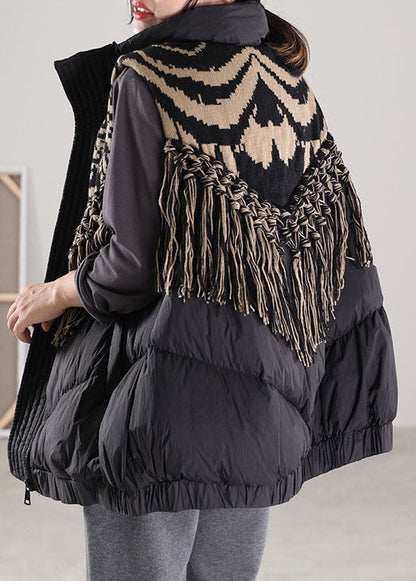 Black Patchwork Duck Down Zip Up Winter Down Vest
