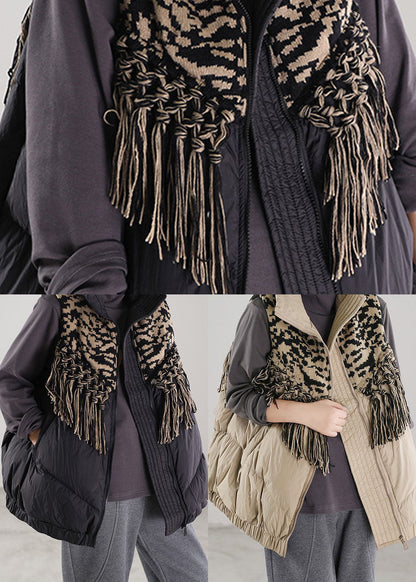 Black Patchwork Duck Down Zip Up Winter Down Vest