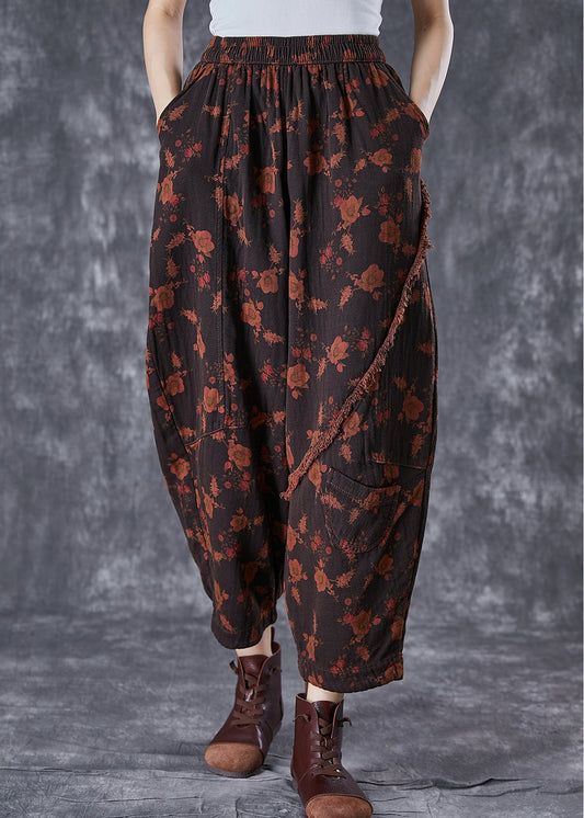 Black Patchwork Linen Harem Pants Oversized Print Summer