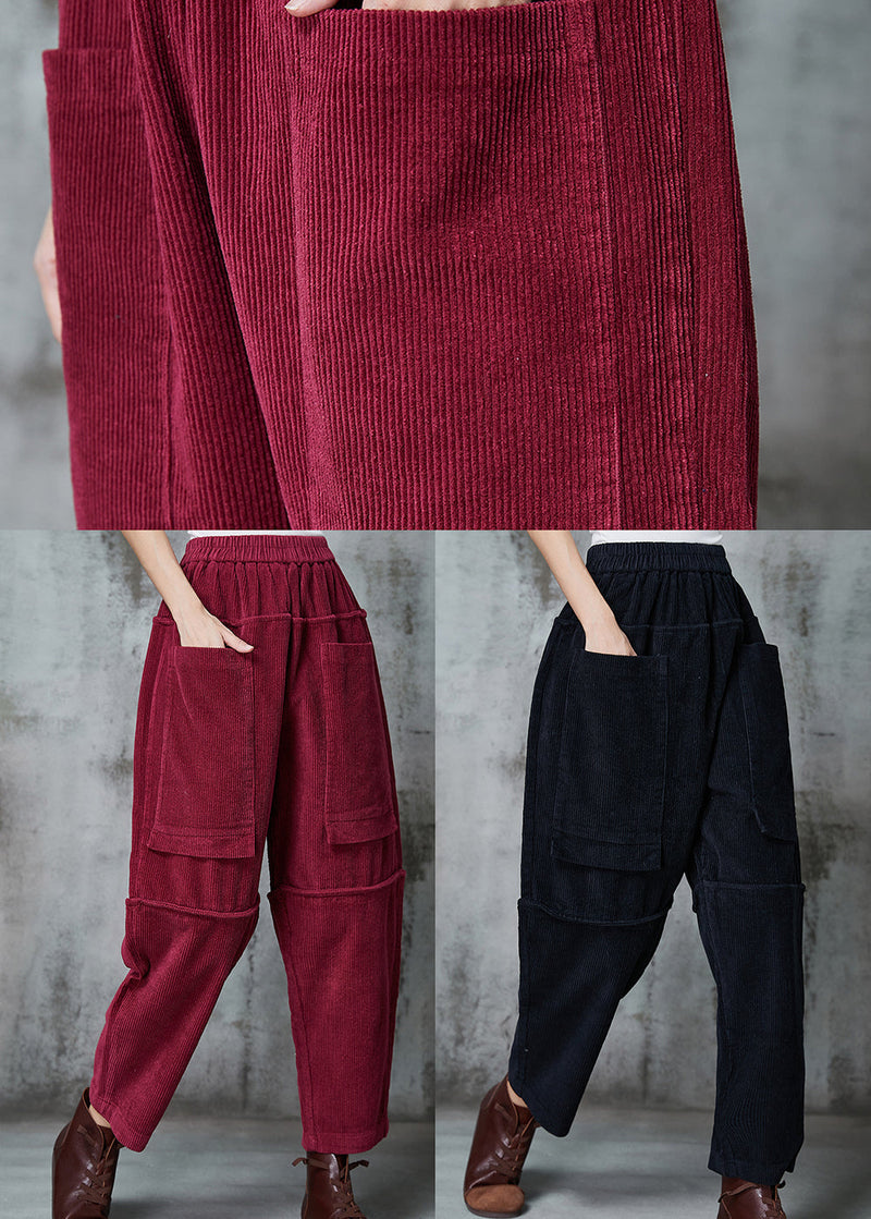 Black Patchwork Pockets Corduroy Harem Pants Oversized Spring