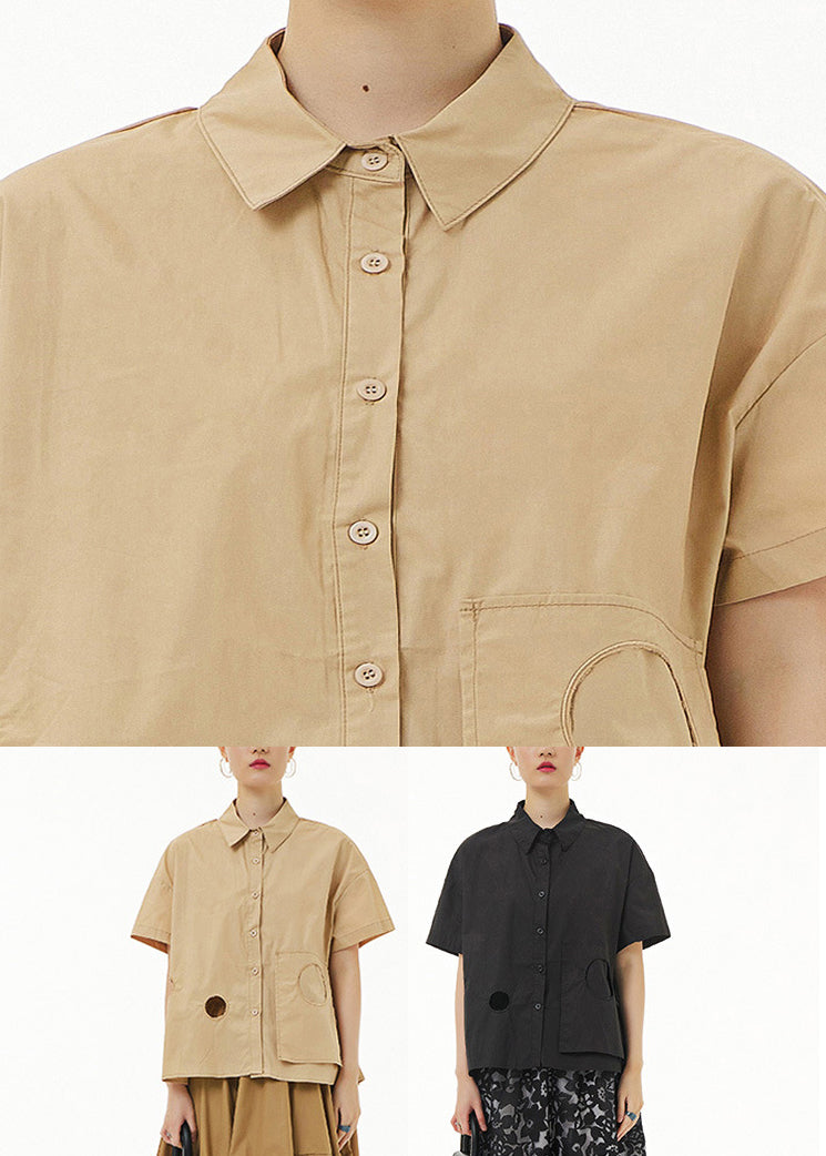 Black Patchwork Cotton Shirt Short Sleeve